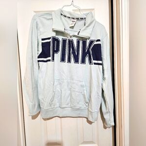 Victoria's Secret PINK Quarter-Zip Sweatshirt - Light Blue and Navy